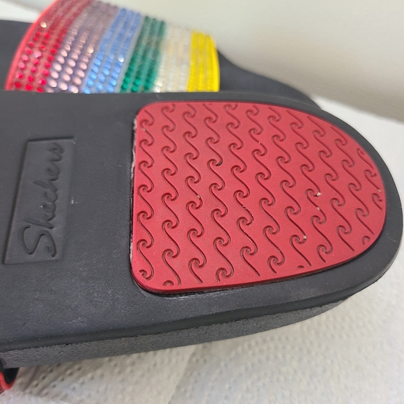 Skechers Rainbow Slip On Sandals Slides Faux Rhinestone  Plush Foam footbed - Picture 7 of 11